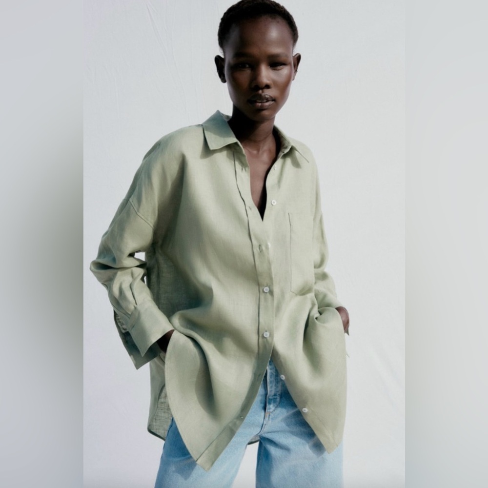 Zara Sage Green Linen Shirt